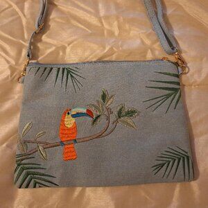 3AM Forever Denim Parrot Crossbody Purse